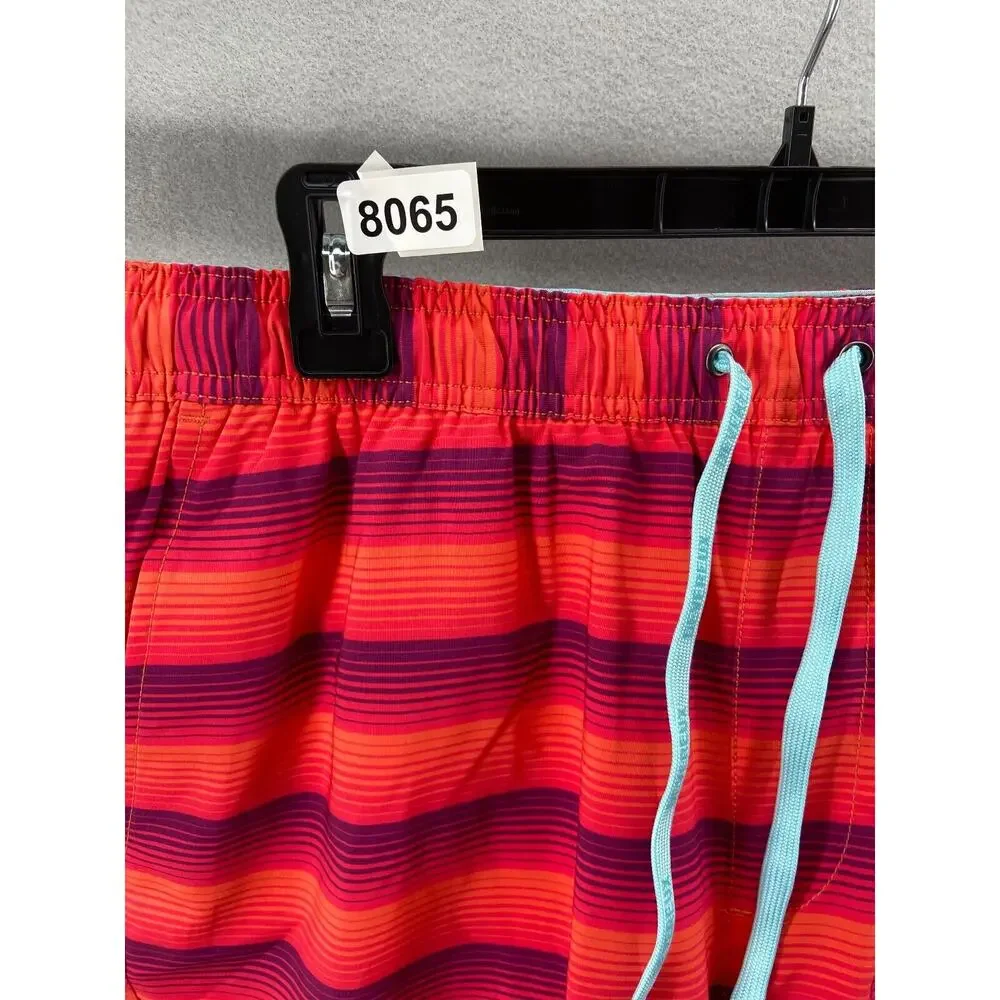 NWT Devereux‎ Board Shorts Mens Sz L Orange Stripe Athletic Stretch Water Swim